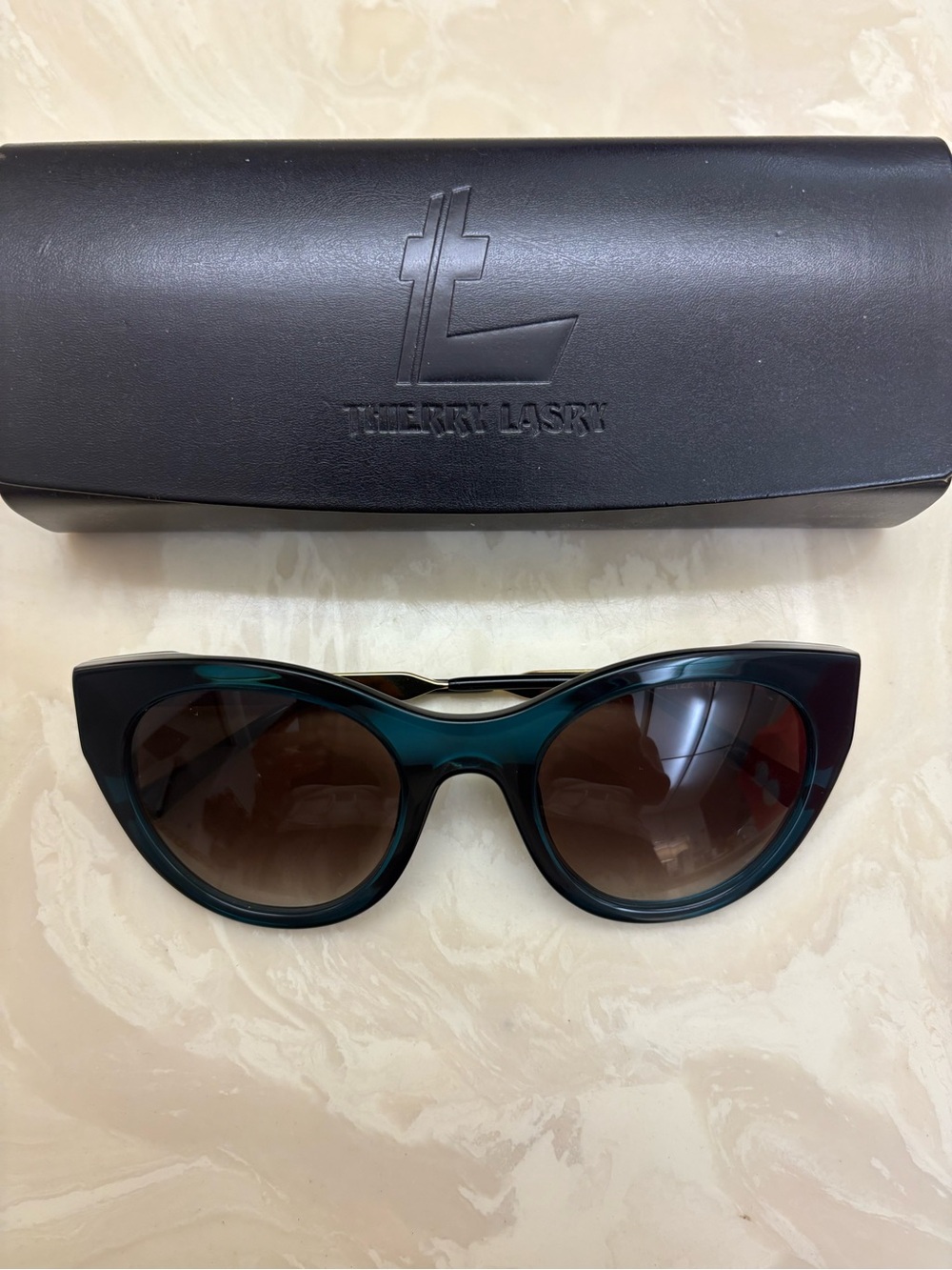 THIERRY LASRY Teal Green and Black Cat-Eye Sunglasses